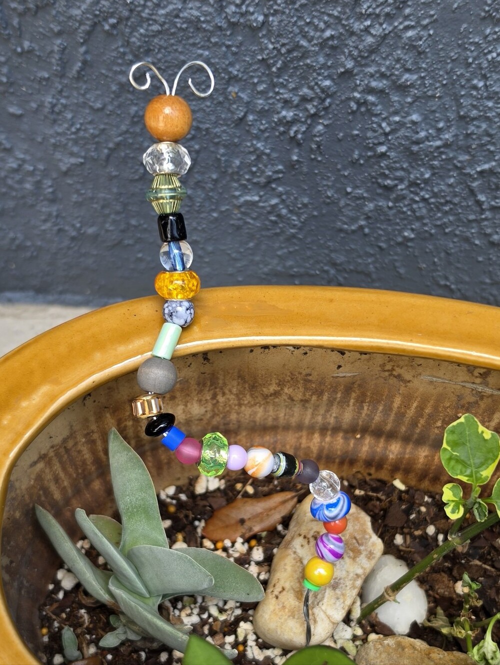 Handmade Beaded Plant Stick/garden Stake. Topper Like A Snail Head.
